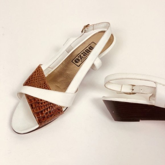 SALE ! Vintage Croc Leather Strappy Wedge Sandals - Picture 6 of 8